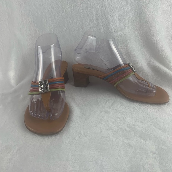 Brighton‎ Kendal Leather High Heeled Sandals Slip On Size 7 Rainbow Colors Boho - Picture 1 of 13